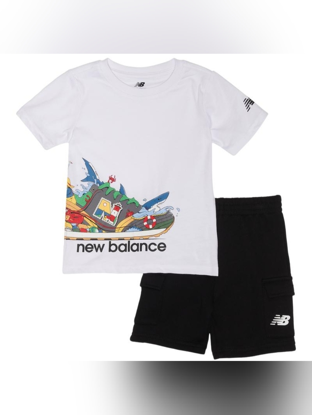 New Balance Kids' 24 Monts White Graphic Tee - Nautical Sneaker Print
